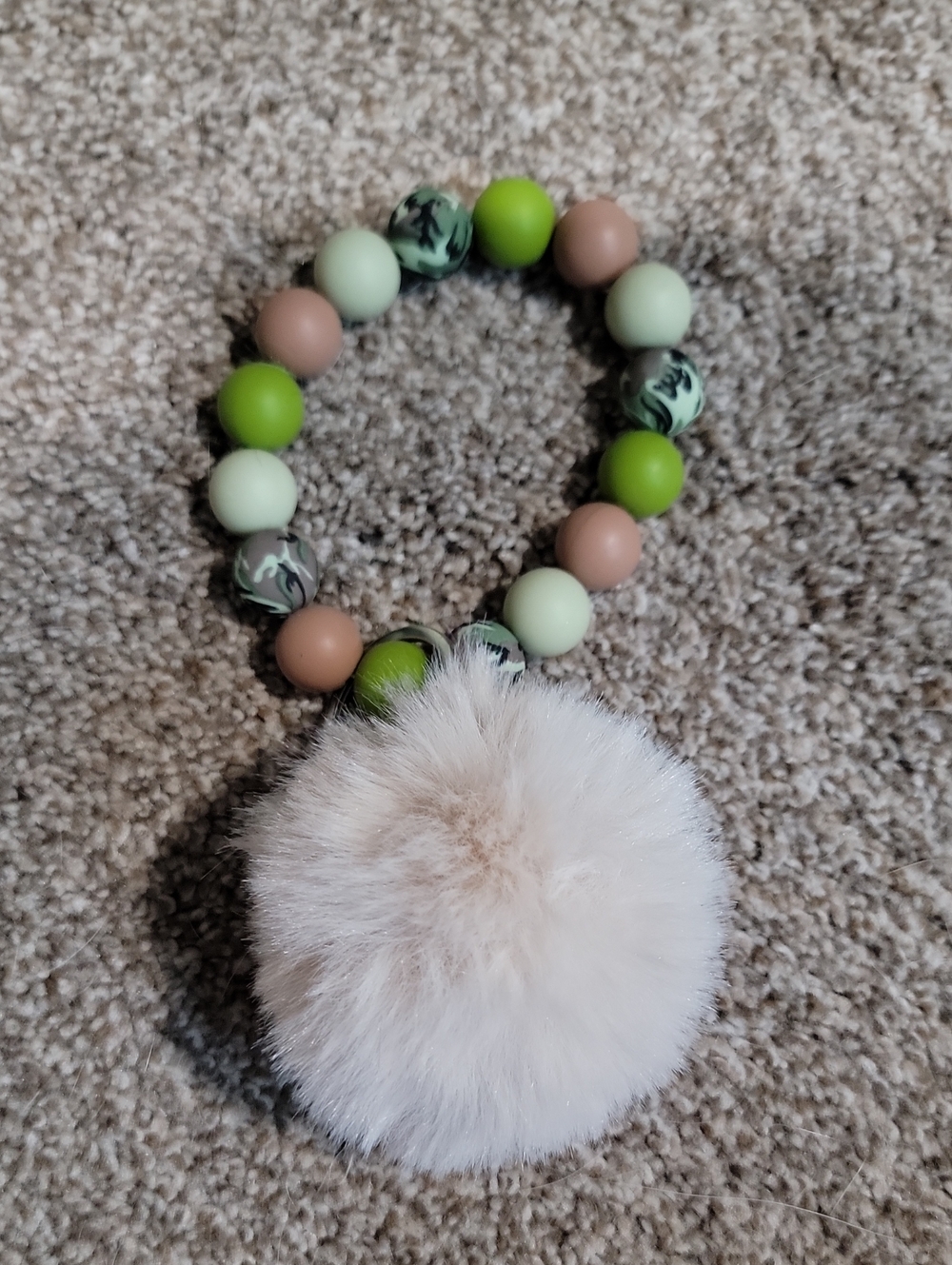 Beaded Pom-Pom Keyring - Pink, Light Green & Lime
